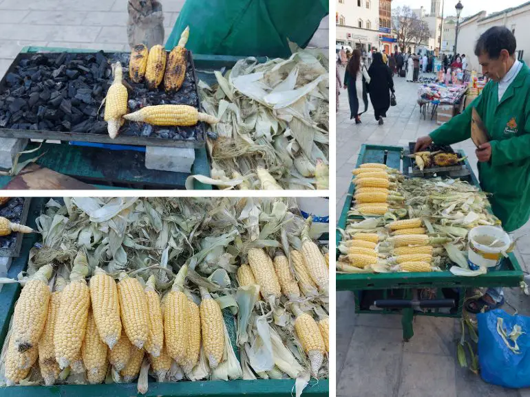 famous street food in morocco, salty grillet corn lkbal